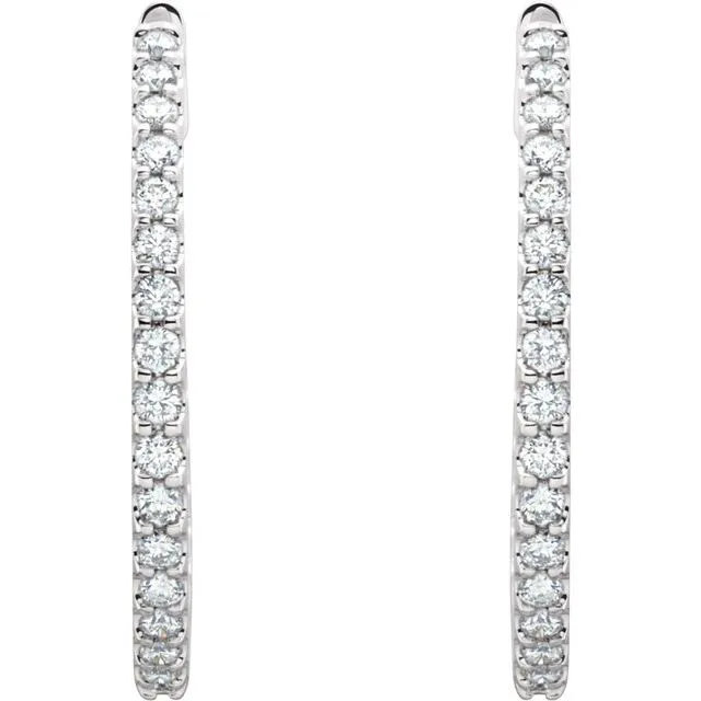 TreasureFineJewelers Earrings 14K White 3 CTW Diamond InsideOutside Hinged 353 mm Hoop Earrings