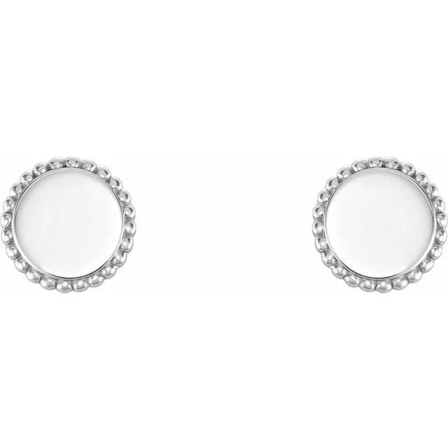 TreasureFineJewelers Earrings 14K White Gold Engravable Beaded Earrings