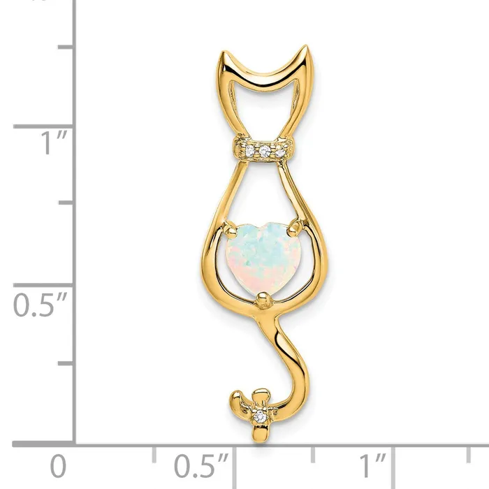 TreasureFineJewelers Necklaces 14k Created Opal and Diamond Cat Pendant