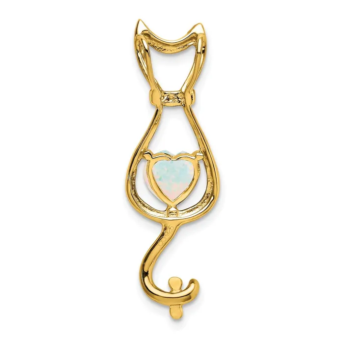 TreasureFineJewelers Necklaces 14k Created Opal and Diamond Cat Pendant