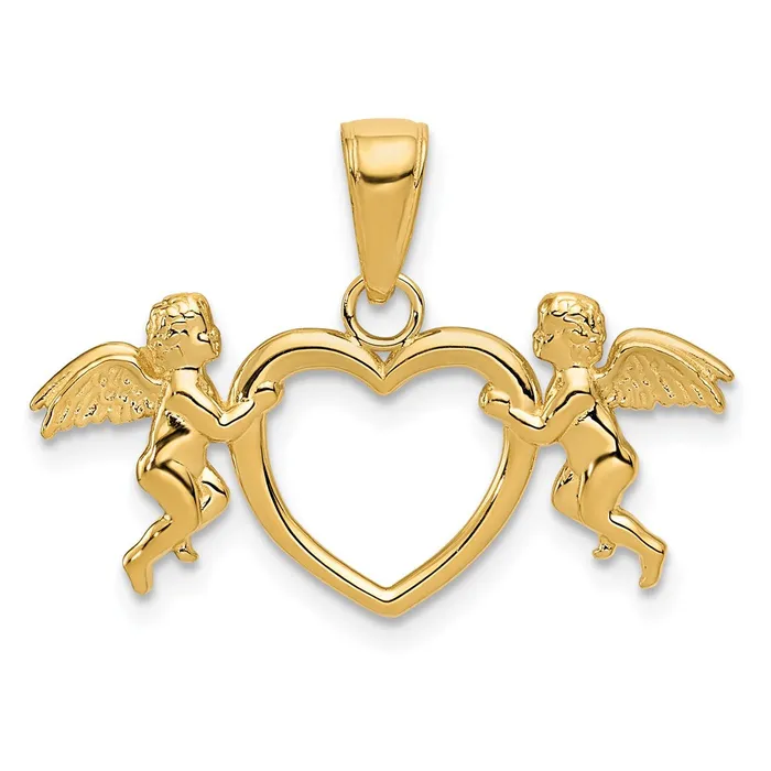 TreasureFineJewelers Necklaces 14k Flying Cherubs Holding Heart Pendant