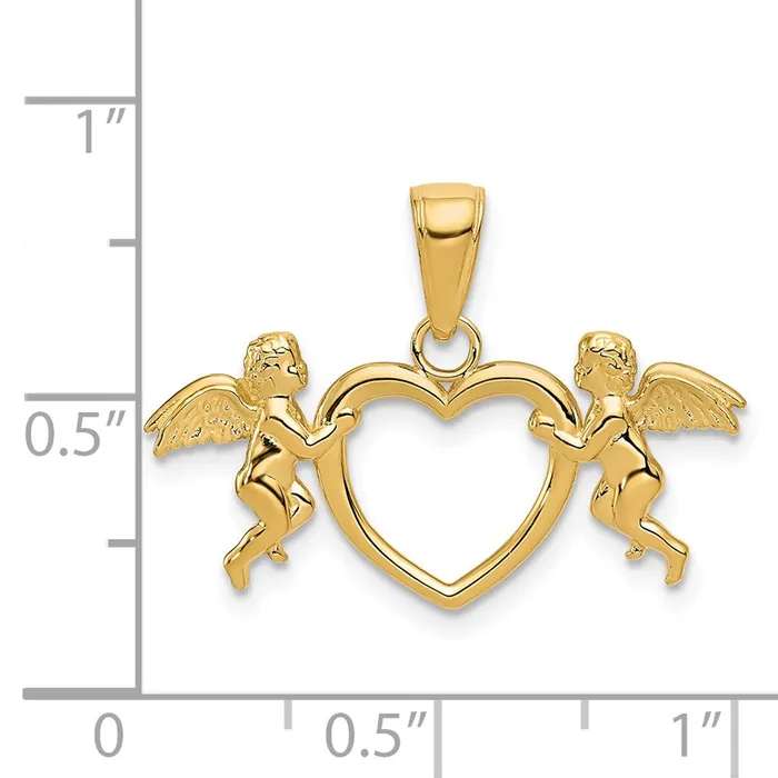 TreasureFineJewelers Necklaces 14k Flying Cherubs Holding Heart Pendant
