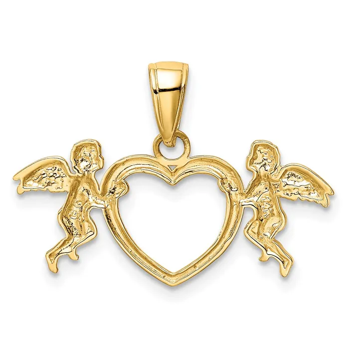 TreasureFineJewelers Necklaces 14k Flying Cherubs Holding Heart Pendant