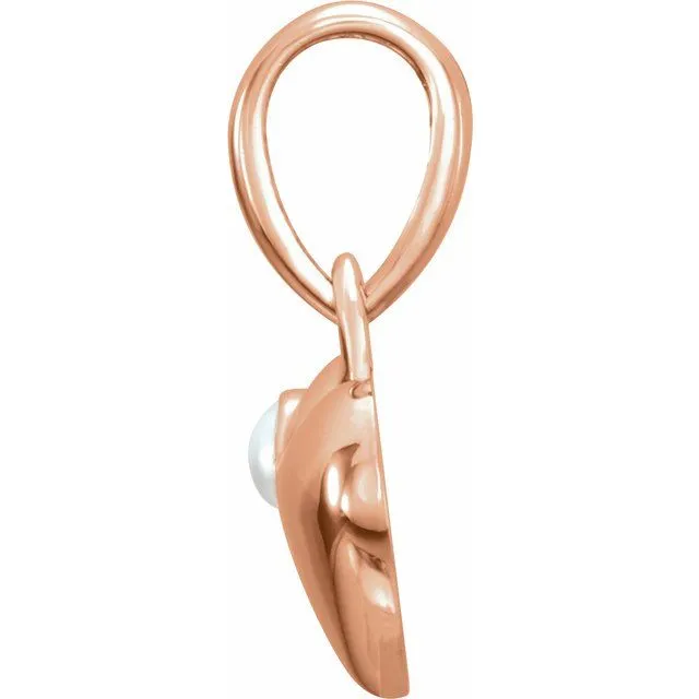 TreasureFineJewelers Necklaces 14K Rose Freshwater Cultured Pearl Heart Pendant