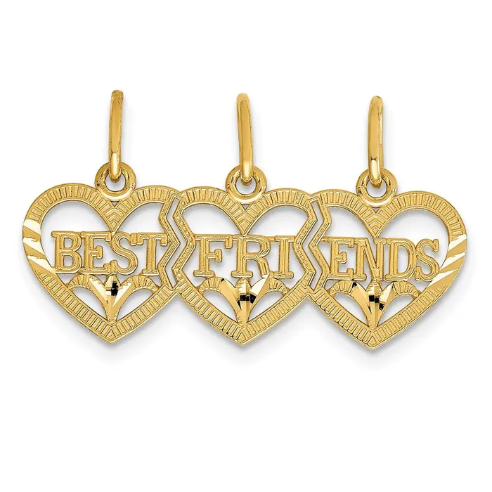 TreasureFineJewelers Necklaces 14k Triple Heart Diamondcut BEST FRIENDS Breakapart Pendant TreasureFineJewelers Necklaces 14k Triple Heart Diamondcut BEST FRIENDS Breakapart Pendant