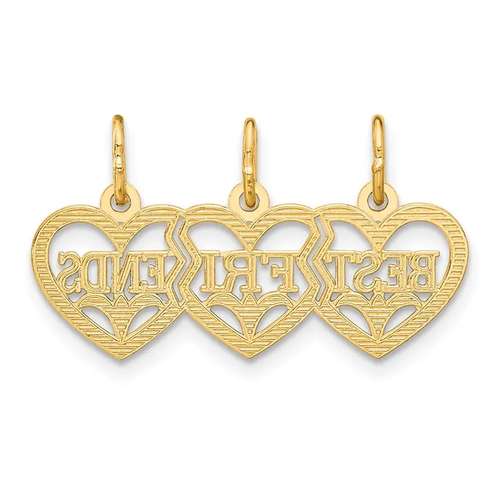 TreasureFineJewelers Necklaces 14k Triple Heart Diamondcut BEST FRIENDS Breakapart Pendant
