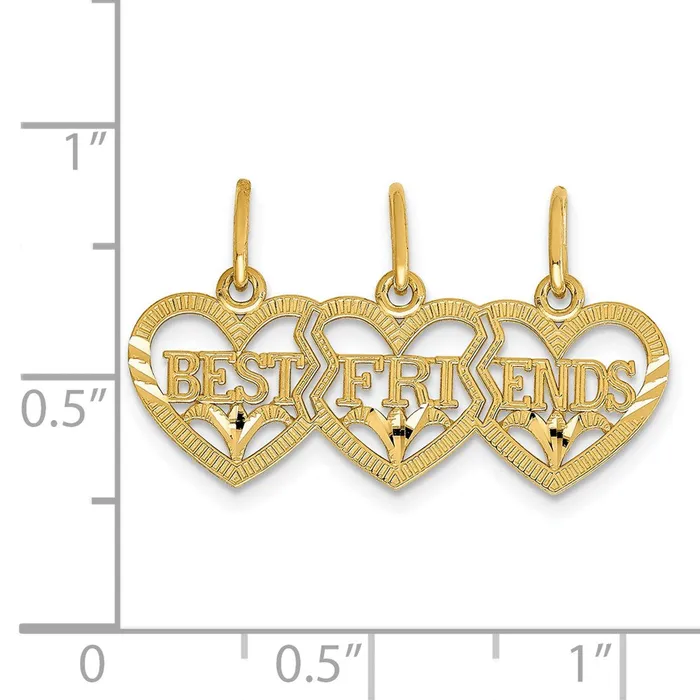 TreasureFineJewelers Necklaces 14k Triple Heart Diamondcut BEST FRIENDS Breakapart Pendant
