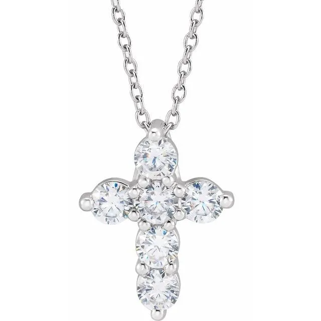 TreasureFineJewelers Necklaces 14K White Gold 34 CTW LabGrown Diamond Cross 18 Necklace TreasureFineJewelers Necklaces 14K White Gold 34 CTW LabGrown Diamond Cross 18 Necklace