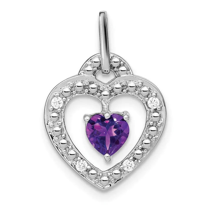 TreasureFineJewelers Necklaces 14k White Gold Amethyst and Diamond Heart Pendant TreasureFineJewelers Necklaces 14k White Gold Amethyst and Diamond Heart Pendant