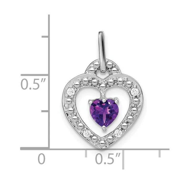 TreasureFineJewelers Necklaces 14k White Gold Amethyst and Diamond Heart Pendant