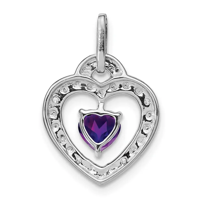 TreasureFineJewelers Necklaces 14k White Gold Amethyst and Diamond Heart Pendant