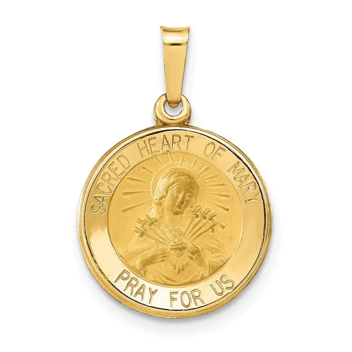 TreasureFineJewelers Necklaces 14k Yellow Gold Polished and Satin Sacred Heart of Mary Medal Hollow Pendant TreasureFineJewelers Necklaces 14k Yellow Gold Polished and Satin Sacred Heart of Mary Medal Hollow Pendant