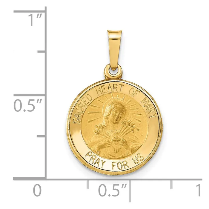 TreasureFineJewelers Necklaces 14k Yellow Gold Polished and Satin Sacred Heart of Mary Medal Hollow Pendant