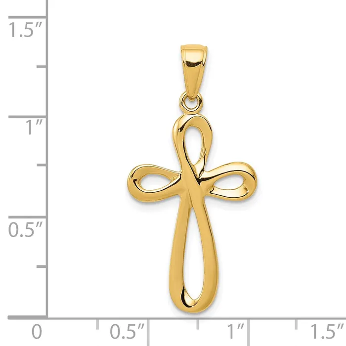 TreasureFineJewelers Necklaces 14k Yellow Gold Polished Cross Pendant