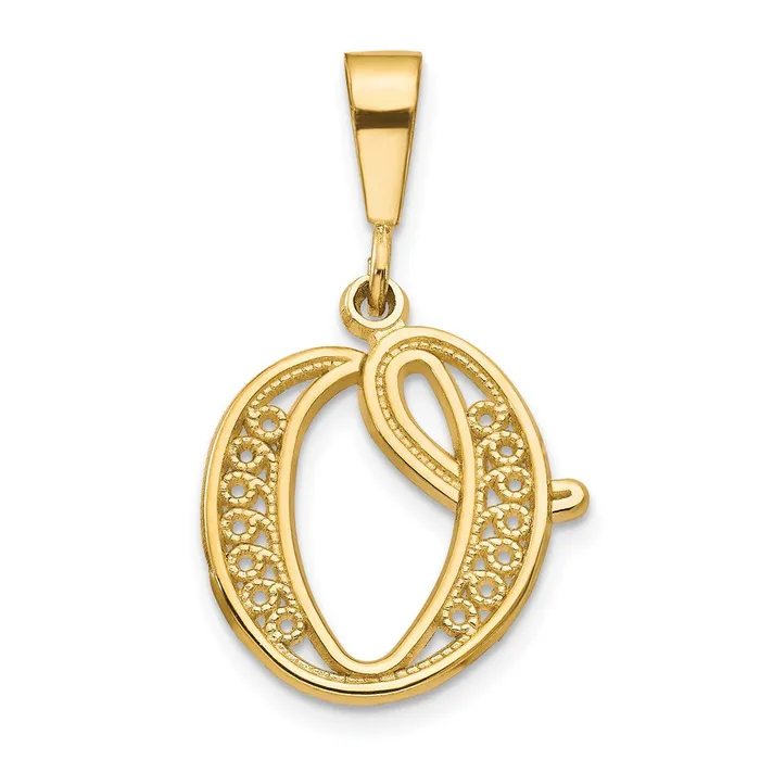 TreasureFineJewelers Necklaces 14k Yellow Gold Polished Script Filigree Letter O Initial Pendant TreasureFineJewelers Necklaces 14k Yellow Gold Polished Script Filigree Letter O Initial Pendant
