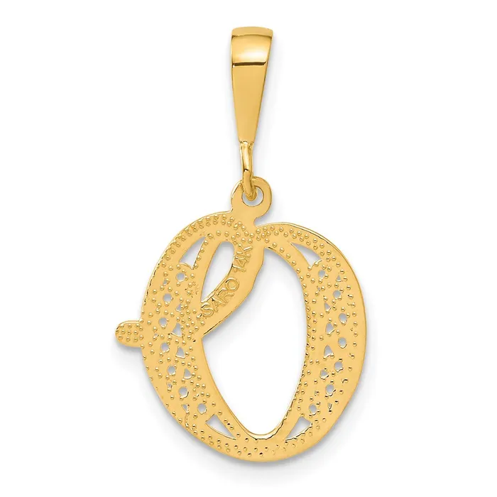 TreasureFineJewelers Necklaces 14k Yellow Gold Polished Script Filigree Letter O Initial Pendant