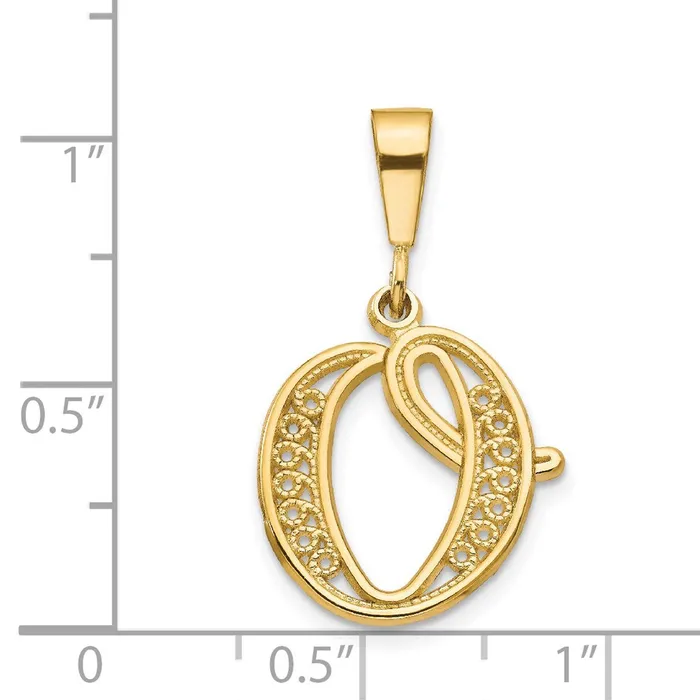 TreasureFineJewelers Necklaces 14k Yellow Gold Polished Script Filigree Letter O Initial Pendant