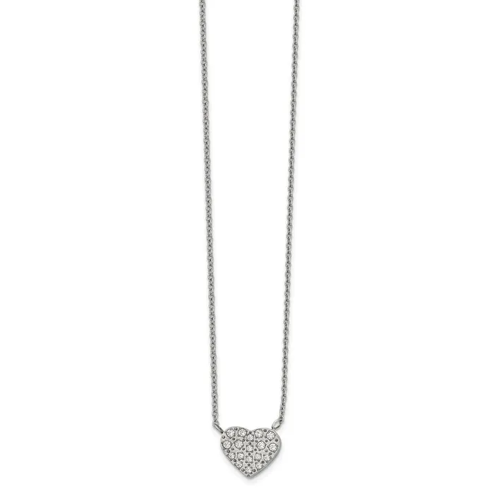 TreasureFineJewelers Necklaces Stainless Steel Polished wCZ Heart 17in w25in ext Necklace
