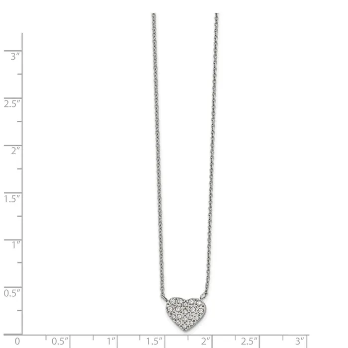 TreasureFineJewelers Necklaces Stainless Steel Polished wCZ Heart 17in w25in ext Necklace