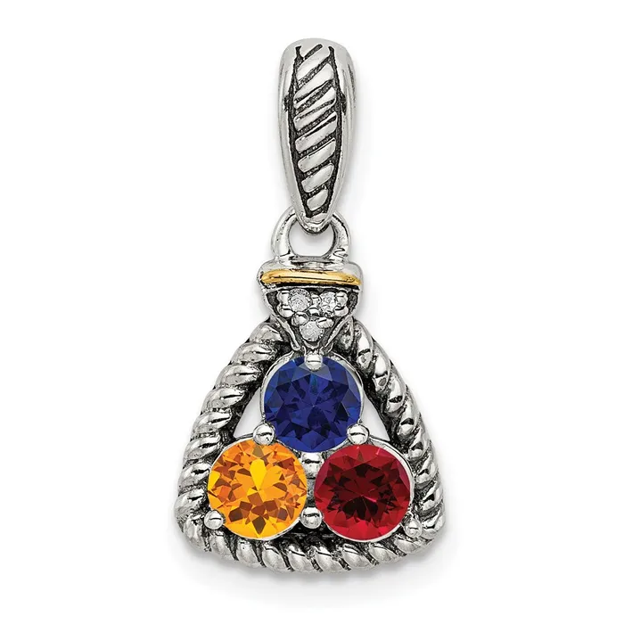 TreasureFineJewelers Necklaces Sterling Silver 14k Threestone and Diamond Mothers Pendant SemiMount