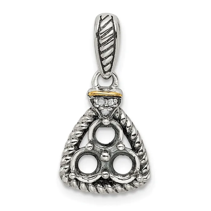TreasureFineJewelers Necklaces Sterling Silver 14k Threestone and Diamond Mothers Pendant SemiMount