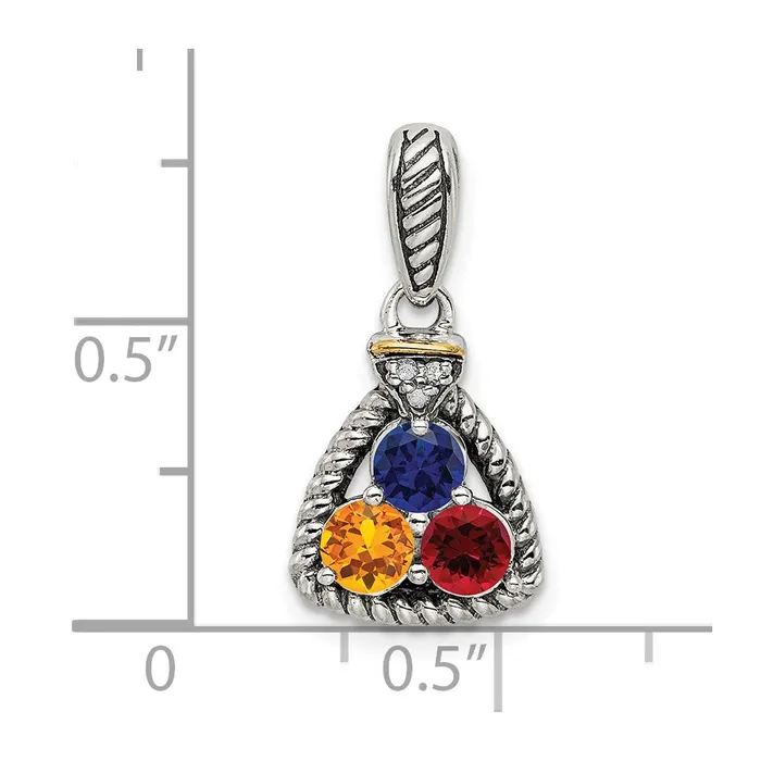 TreasureFineJewelers Necklaces Sterling Silver 14k Threestone and Diamond Mothers Pendant SemiMount