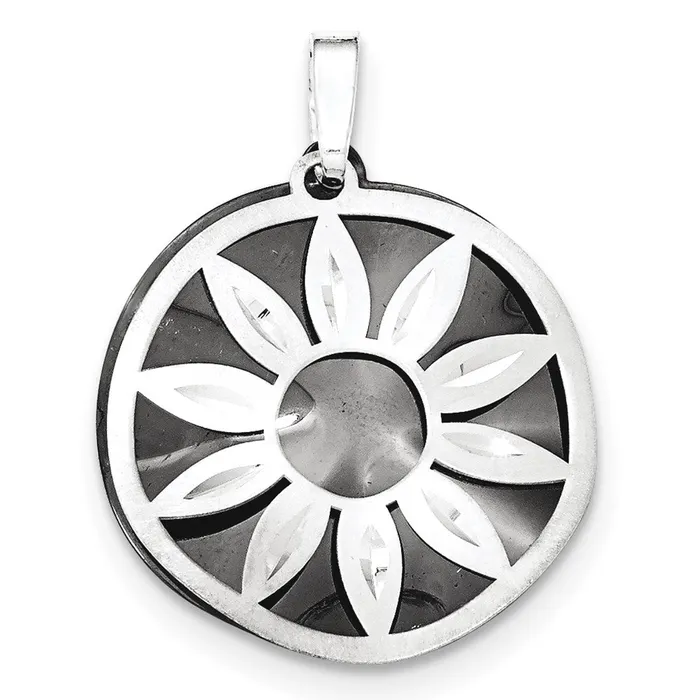 TreasureFineJewelers Necklaces Sterling Silver DC Satin Ruthenium Plated Flower Pendant TreasureFineJewelers Necklaces Sterling Silver DC Satin Ruthenium Plated Flower Pendant