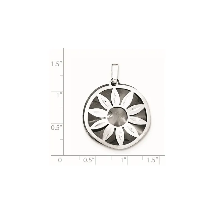 TreasureFineJewelers Necklaces Sterling Silver DC Satin Ruthenium Plated Flower Pendant