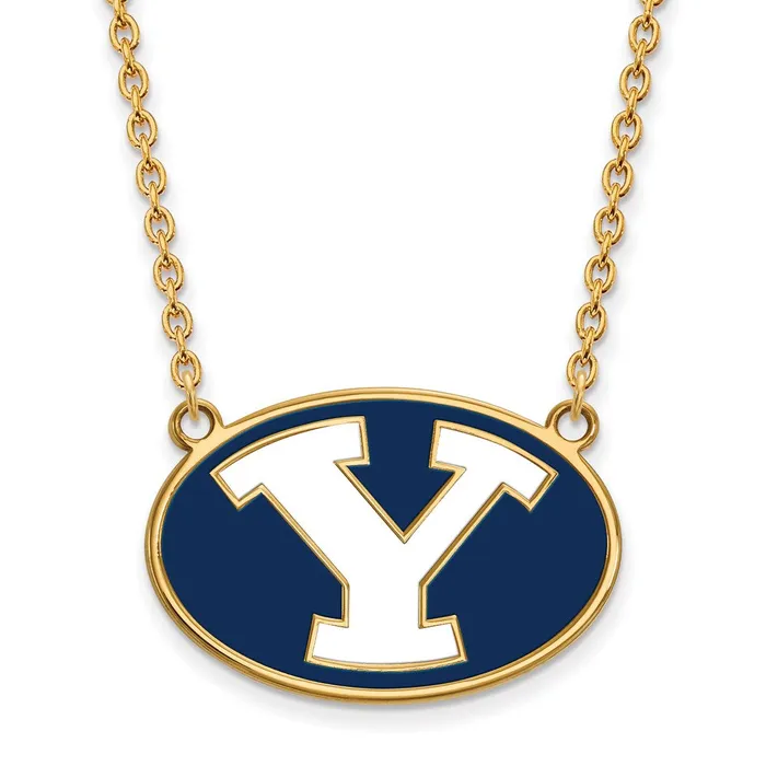 TreasureFineJewelers Necklaces Sterling Silver Goldplated Brigham Young University Letter Y Large Enameled Pendant 18 inch Necklace TreasureFineJewelers Necklaces Sterling Silver Goldplated Brigham Young University Letter Y Large Enameled Pendant 18 inch Necklace