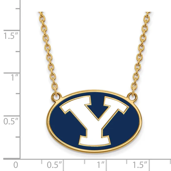TreasureFineJewelers Necklaces Sterling Silver Goldplated Brigham Young University Letter Y Large Enameled Pendant 18 inch Necklace