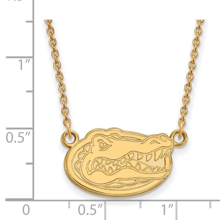 TreasureFineJewelers Necklaces Sterling Silver Goldplated University of Florida Gator Small Pendant 18 inch Necklace
