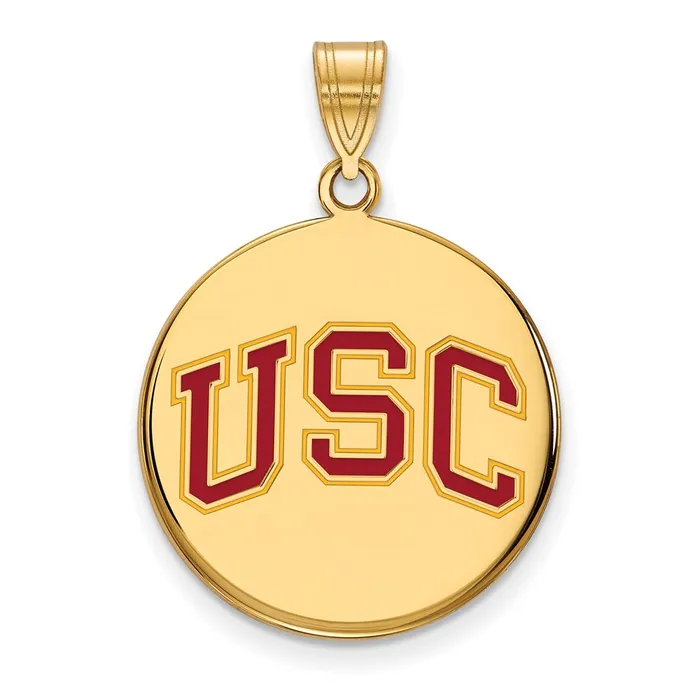 TreasureFineJewelers Necklaces Sterling Silver Goldplated University of Southern California USC Large Enameled Disc Pendant TreasureFineJewelers Necklaces Sterling Silver Goldplated University of Southern California USC Large Enameled Disc Pendant