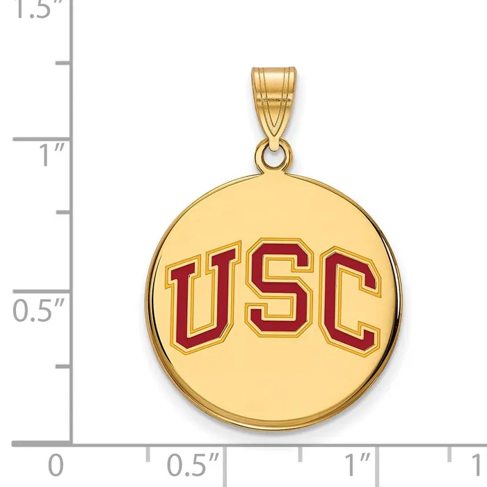 TreasureFineJewelers Necklaces Sterling Silver Goldplated University of Southern California USC Large Enameled Disc Pendant
