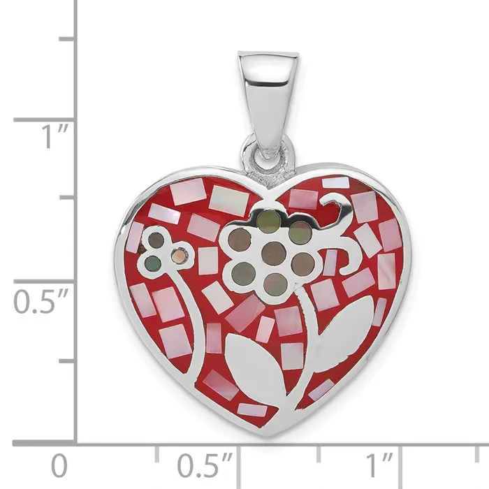 TreasureFineJewelers Necklaces Sterling Silver Multicolored Stone Inlay Flower Heart Pendant