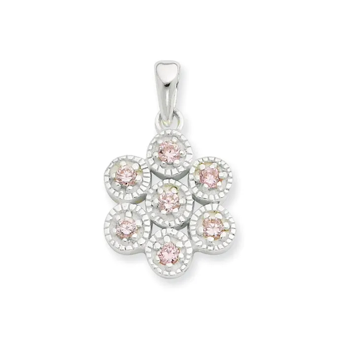 TreasureFineJewelers Necklaces Sterling Silver Pink CZ Pendant