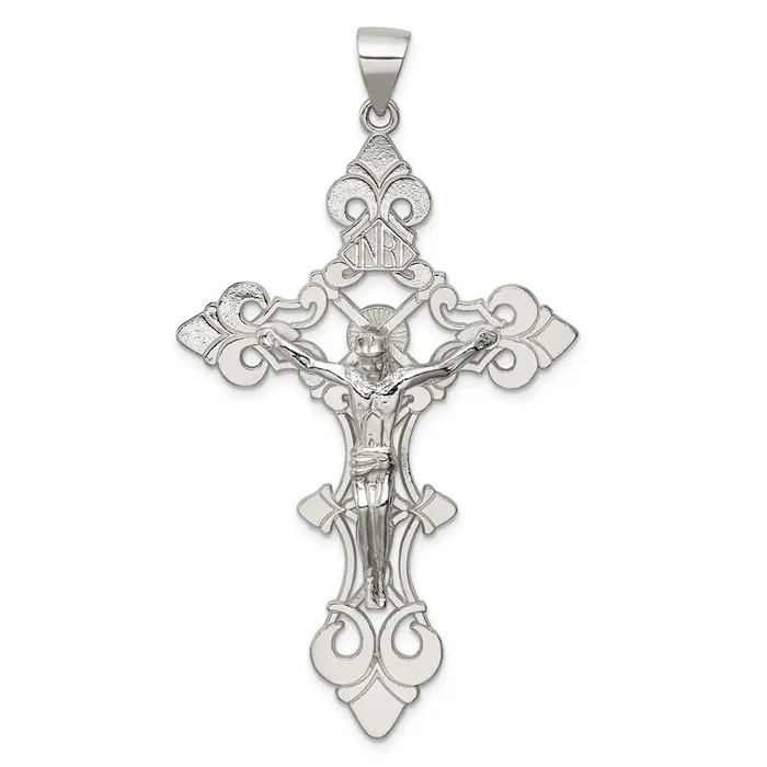 TreasureFineJewelers Necklaces Sterling Silver Polished Large INRI Crucifix Pendant TreasureFineJewelers Necklaces Sterling Silver Polished Large INRI Crucifix Pendant