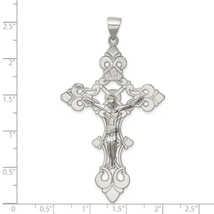 TreasureFineJewelers Necklaces Sterling Silver Polished Large INRI Crucifix Pendant