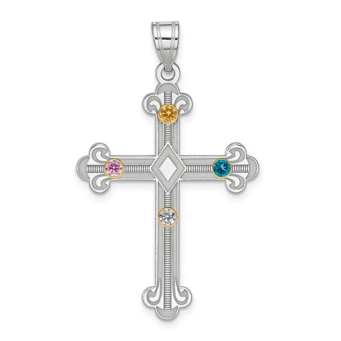 TreasureFineJewelers Necklaces Sterling Silver Rhplt18k Bezel Crystal Family Cross Pendant TreasureFineJewelers Necklaces Sterling Silver Rhplt18k Bezel Crystal Family Cross Pendant