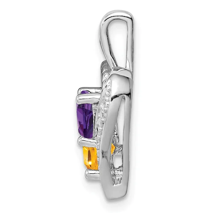 TreasureFineJewelers Necklaces Sterling Silver Rhodiumplated Amethyst Citrine and Diamond Pendant
