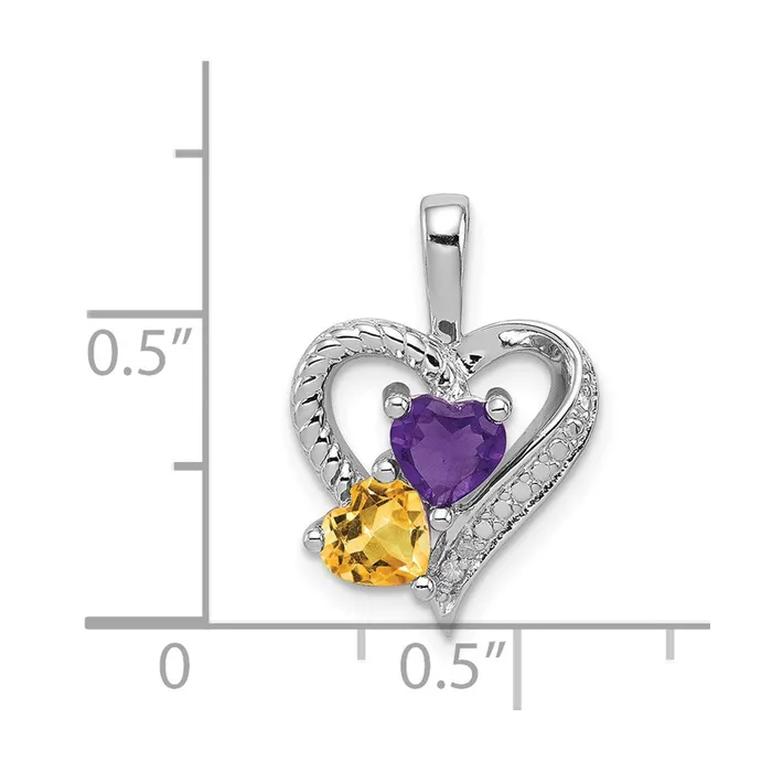 TreasureFineJewelers Necklaces Sterling Silver Rhodiumplated Amethyst Citrine and Diamond Pendant