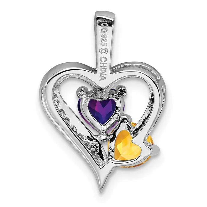 TreasureFineJewelers Necklaces Sterling Silver Rhodiumplated Amethyst Citrine and Diamond Pendant
