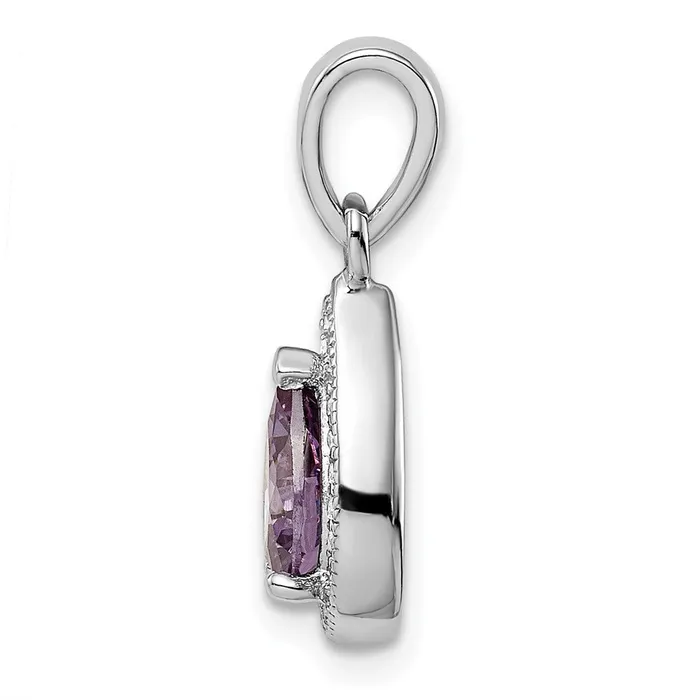 TreasureFineJewelers Necklaces Sterling Silver RhodiumPlated Purple and Clear CZ Pendant