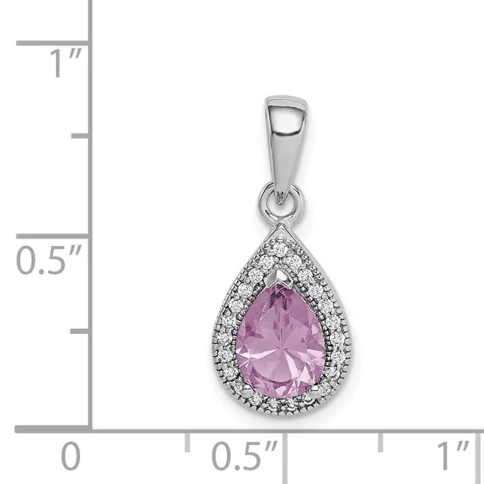TreasureFineJewelers Necklaces Sterling Silver RhodiumPlated Purple and Clear CZ Pendant