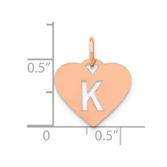 TreasureFineJewelers Necklaces Sterling Silver Roseplated Heart Letter K Initial Charm