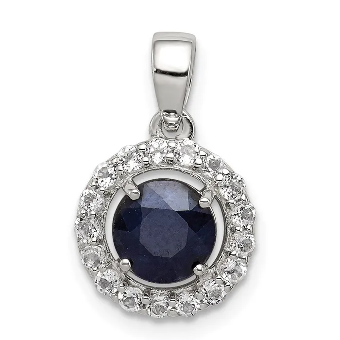 TreasureFineJewelers Sterling Silver Rhodium Plated White Topaz Sapphire Pendant Necklaces TreasureFineJewelers Sterling Silver Rhodium Plated White Topaz Sapphire Pendant Necklaces