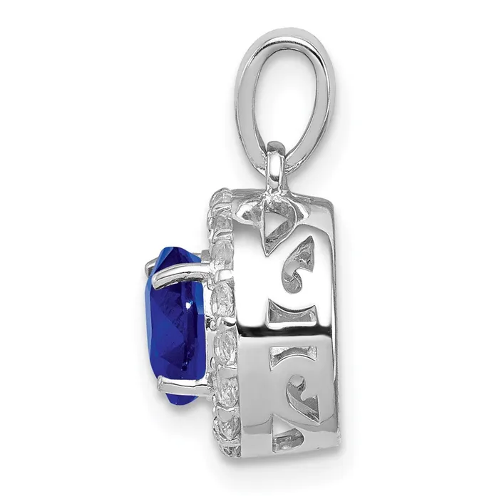 TreasureFineJewelers Sterling Silver Rhodium Plated White Topaz Sapphire Pendant Necklaces