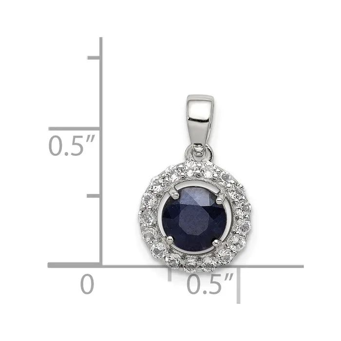 TreasureFineJewelers Sterling Silver Rhodium Plated White Topaz Sapphire Pendant Necklaces