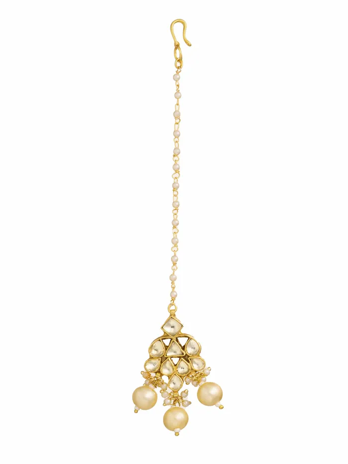 Earrings Curio Cottage 22 KT GoldToned Kundan Studded Pearl Drop Maang Tikka Earrings Curio Cottage 22 KT GoldToned Kundan Studded Pearl Drop Maang Tikka
