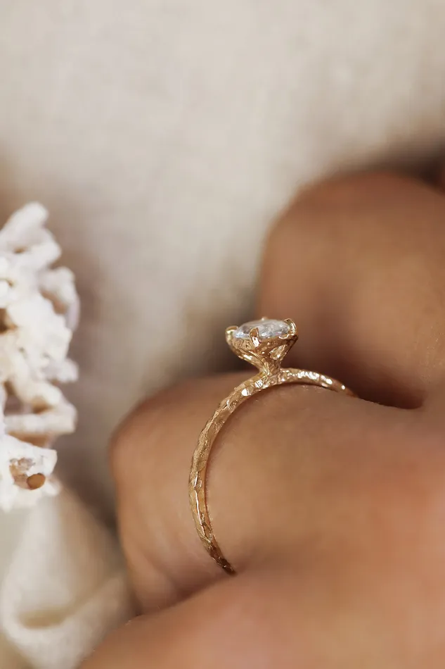 Rings Lacee Alexandra Jewelry Radiant Cut Solitaire Engagement Ring With Hammered Band Texture in Solid Gold