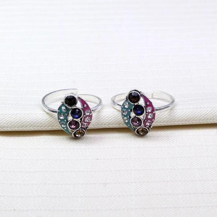 Karizma Jewels Necklaces Indian Style Handmade Crystal Enamel Toe Rings Pair Real Solid Silver for women Karizma Jewels Necklaces Indian Style Handmade Crystal Enamel Toe Rings Pair Real Solid Silver for women